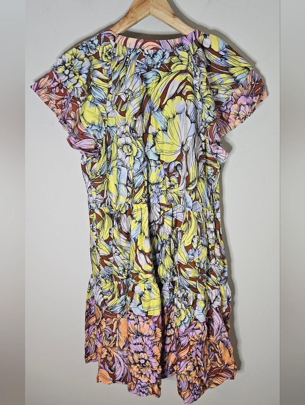 Anthropologie Ruffle-Sleeve Flannel Mini Dress Alexandra Farmer Floral Women's M - Picture 3 of 8